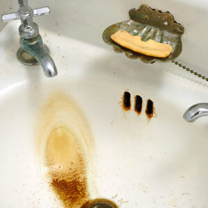 iron and rust stains on sink